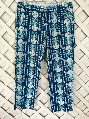 Lilly Pulitzer Cocoanut Walk Crop Get In Line Jellyfish Pants Coastal Sz 8